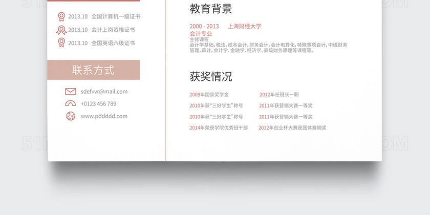 清新简约财务会计个人简历模板 清新简约财务会计个人简历模板