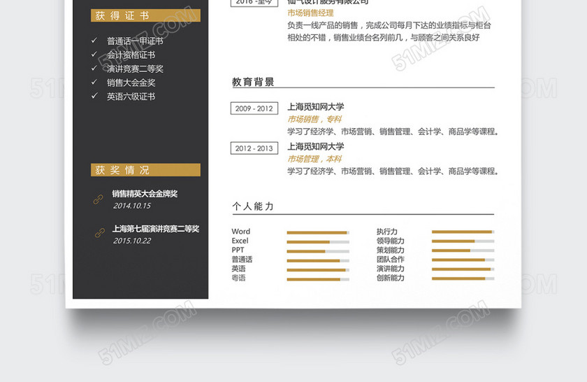 创意设计市场销售个人简历模板 创意设计市场销售个人简历模板