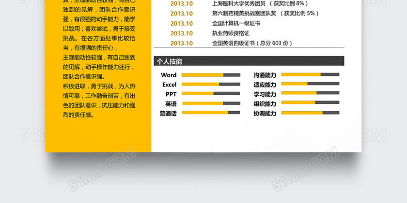 黄色创意药剂师护士医生实习生应届生大学生个人简历模板 黄色创意药剂师护士医生实习生应届生大学生个人简历模板
