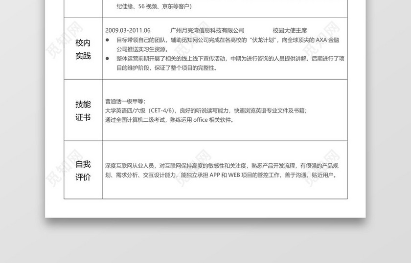 简洁word格式简历表格word简历模板
简洁word格式简历表格word简历模板