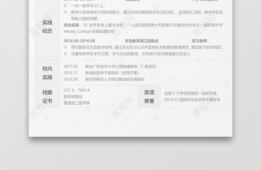 英语老师个人简历Word模板 英语老师个人简历Word模板