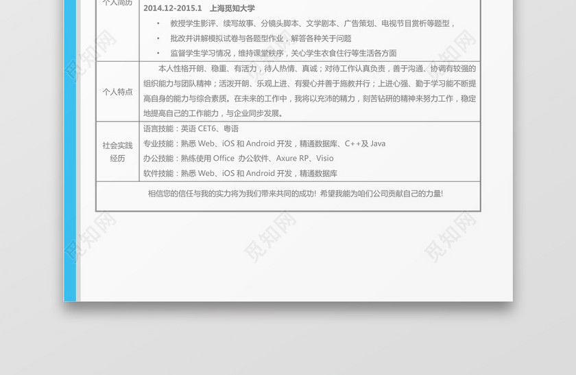 网格理财分析师表格个人简历word简历模板 网格理财分析师表格个人简历word简历模板