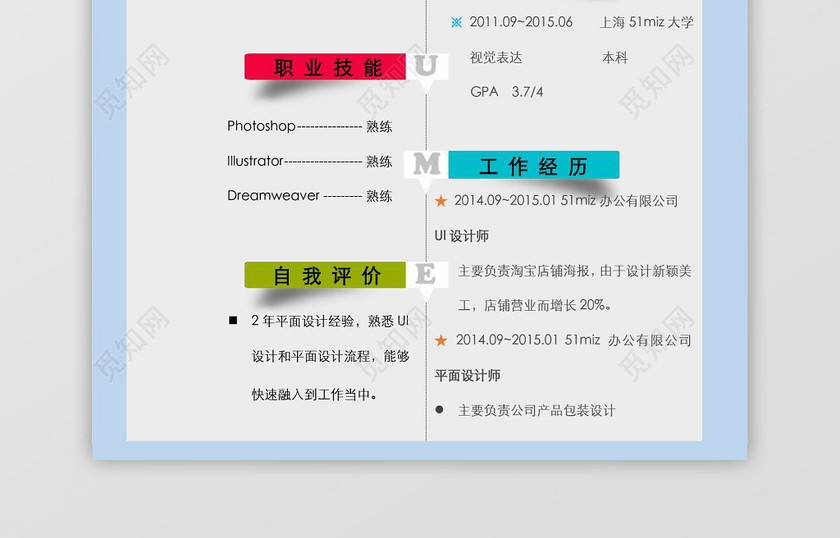 创意平面设计UI设计师求职简历Word简历模板 创意平面设计UI设计师求职简历Word简历模板