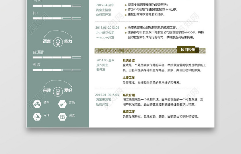 Java工程师简约简历 Java工程师简约简历