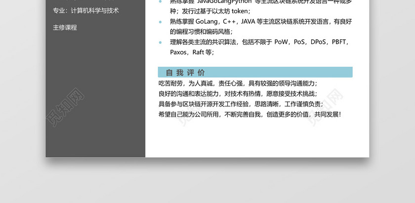程序员区块链商务简约求职竞聘个人简历单页 程序员区块链商务简约求职竞聘个人简历单页