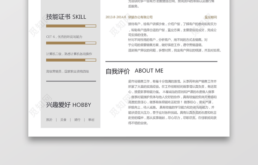 房地产职业顾问简历通用Word简历模板 房地产职业顾问简历通用Word简历模板