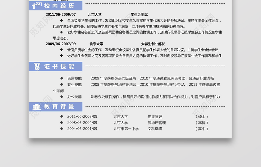 黑色复古风房产房地产物业通用简历模板 黑色复古风房产房地产物业通用简历模板