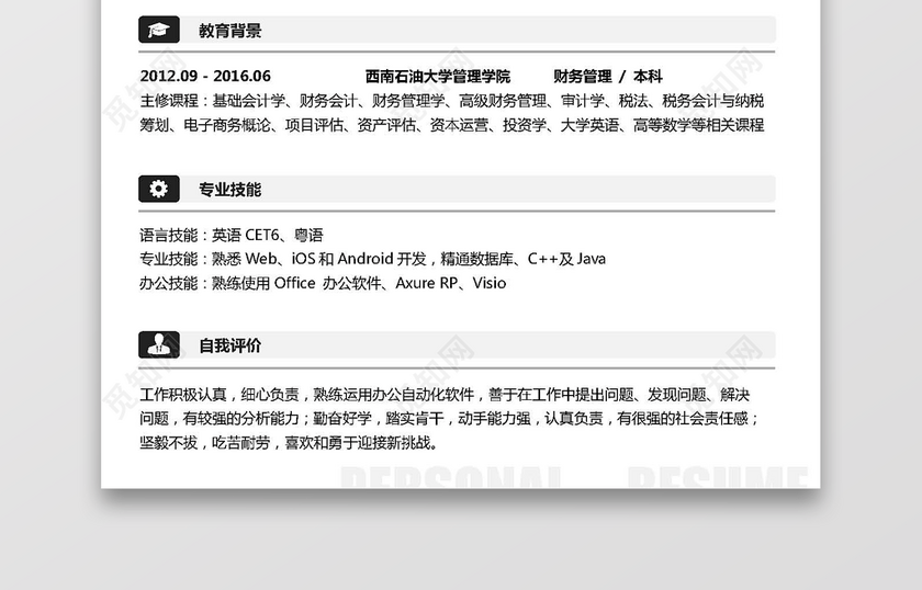 白色简约简历财务通用 白色简约简历财务通用
