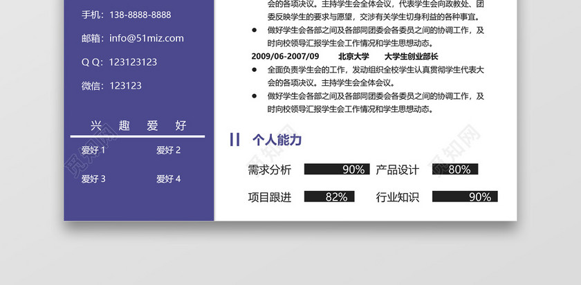 蓝色简约简洁产品经理简历模板 蓝色简约简洁产品经理简历模板