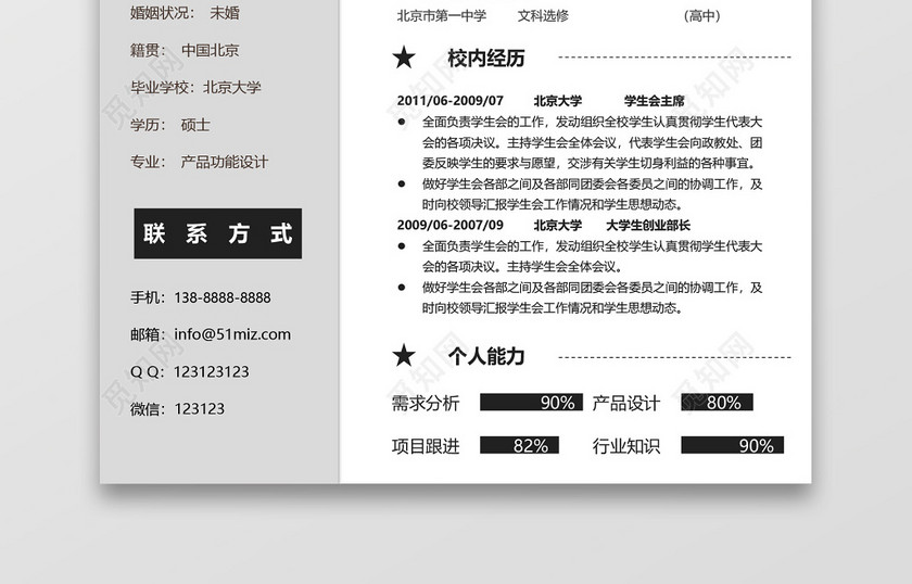 灰色简约产品经理简历 灰色简约产品经理简历