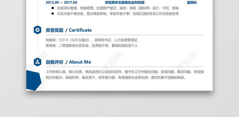 创意人事专员工作求职简历单页模板 创意人事专员工作求职简历单页模板
