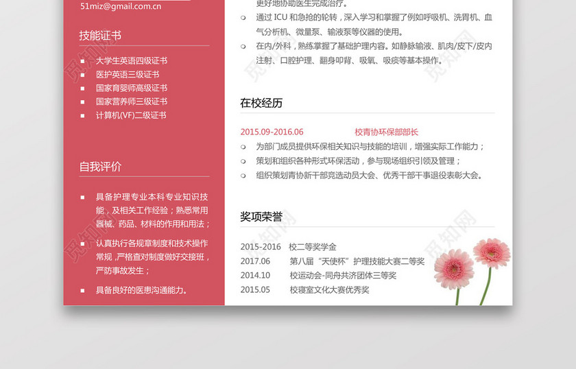 彩色护士个人模板简历 彩色护士个人模板简历