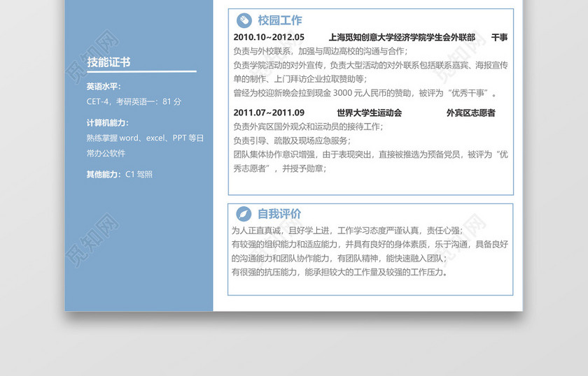 浅蓝色美观精美大方通用律师求职简历 浅蓝色美观精美大方通用律师求职简历