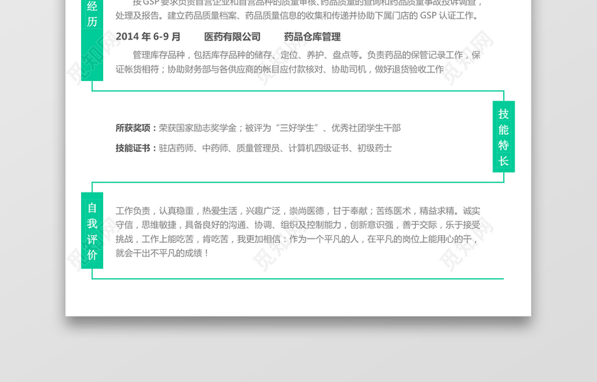 医药类应届生个性求职表格简历 医药类应届生个性求职表格简历