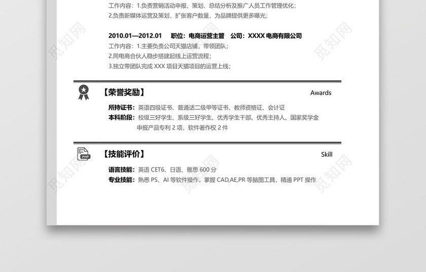 电商运营应届生春招通用简历 电商运营应届生春招通用简历