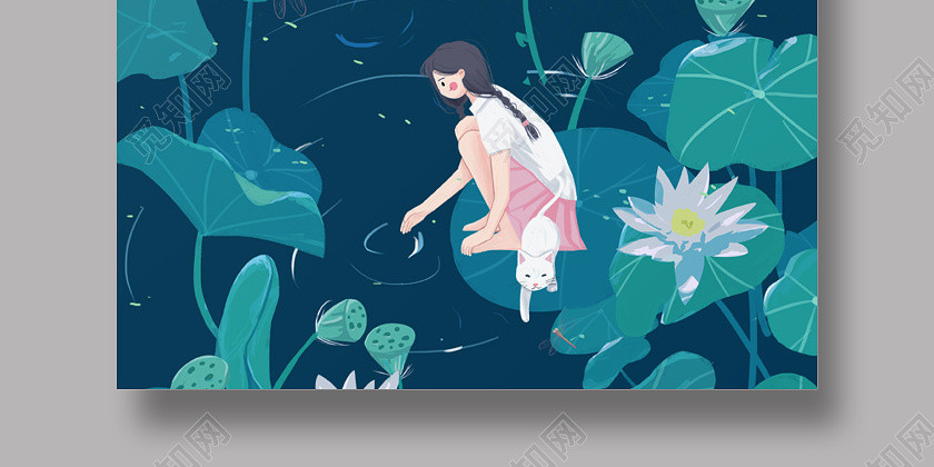 深色手繪二十四節氣小暑海報 深色手繪二十四節氣小暑海報