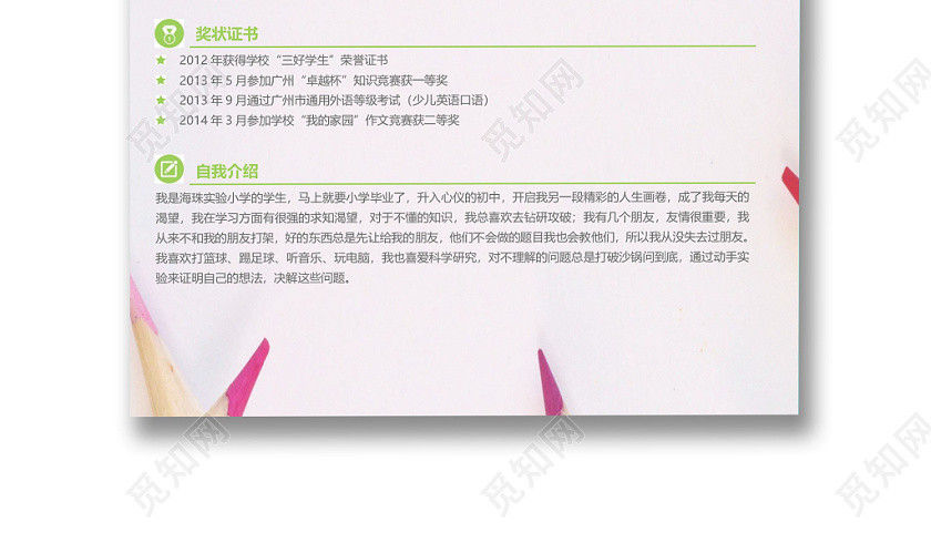 简单大方小升初简历word模板 简单大方小升初简历word模板