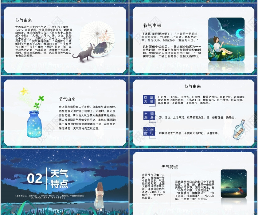 夏夜背景大暑节气常识介绍小清新通用PPT模板宣传PPT动态 夏夜背景大暑节气常识介绍小清新通用PPT模板宣传PPT动态