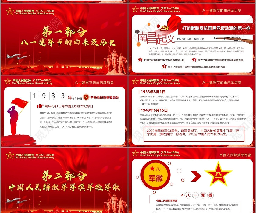 紅色黨政黨建黨課八一建軍節建軍93周年PPT模板 紅色黨政黨建黨課八一建軍節建軍93周年PPT模板