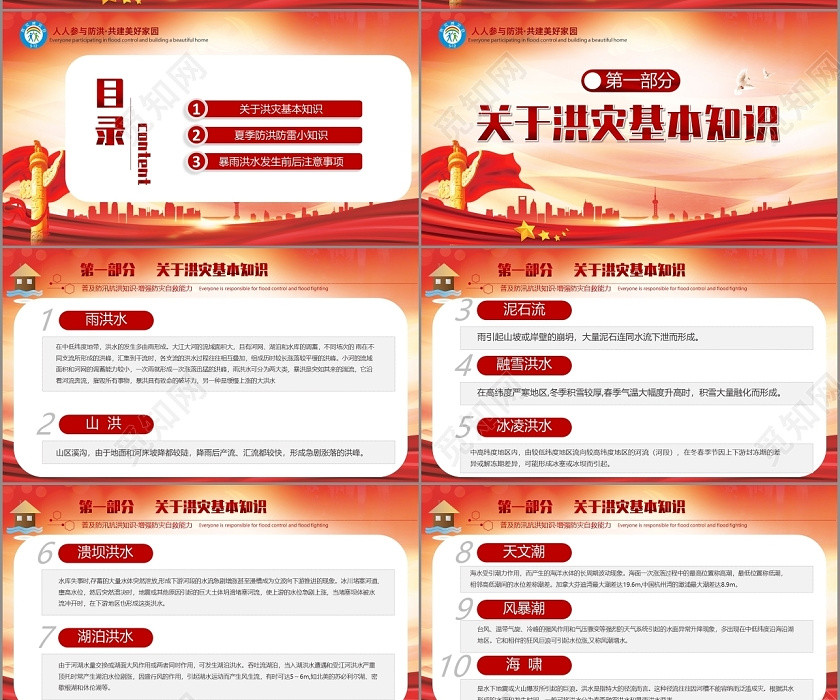 黨政人人參與防洪共建美好家園防汛抗洪汛期洪災自救知識PPT模板 黨政人人參與防洪共建美好家園防汛抗洪汛期洪災自救知識PPT模板