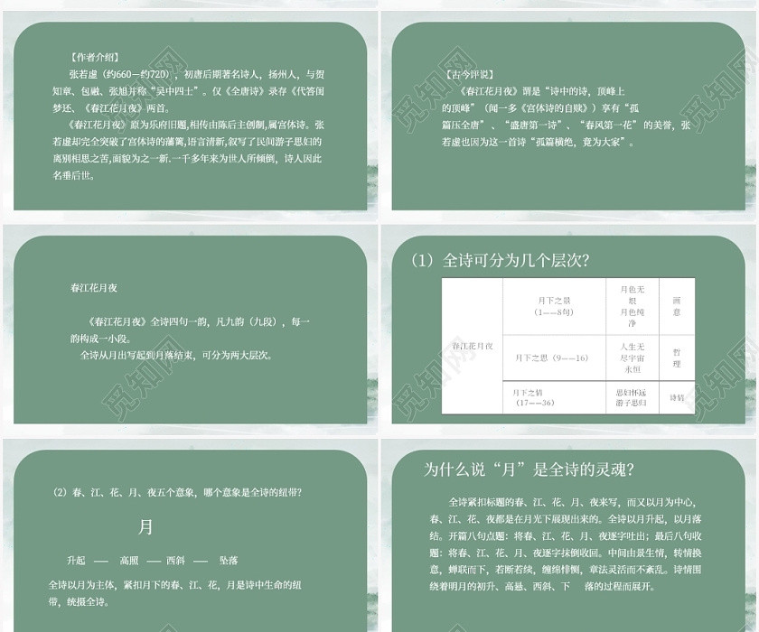绿色水墨风春江花月夜春江花月夜PPT模板 绿色水墨风春江花月夜春江花月夜PPT模板
