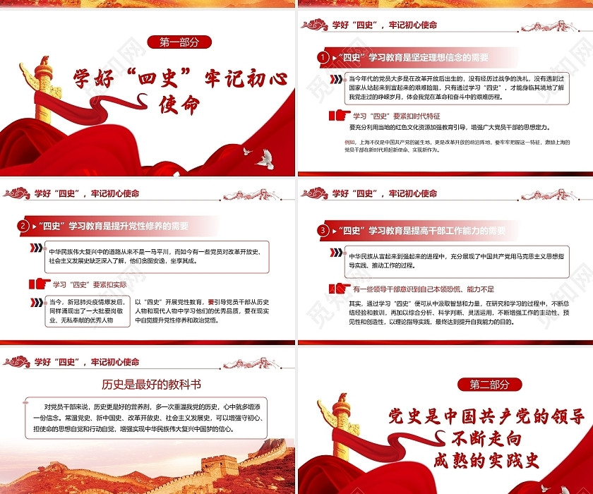 红色党政学好四史践行使命党课课件PPT模板建党100周年四史 红色党政学好四史践行使命党课课件PPT模板建党100周年四史