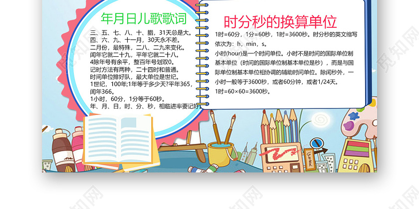 卡通认识时间时分秒换算单位时间小报认识时间小报手抄报下载 觅知网