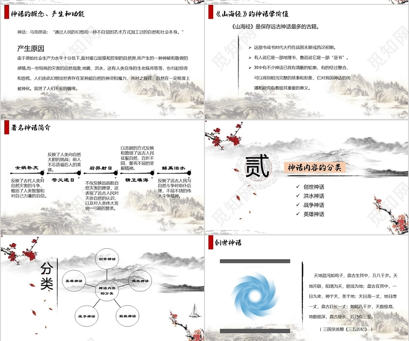 黑色古代中国风水墨神话故事中国神话故事ppt模板下载 觅知网